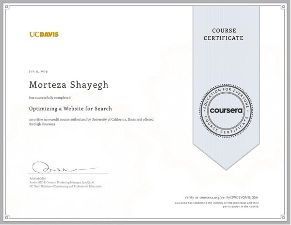 SEO Certification by Coursera - Morteza Shayegh